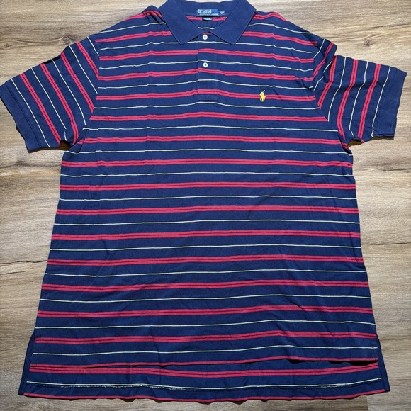 Vintage Polo Ralph Lauren Mens 2XB Big Navy Red Striped Pima Cotton Gold Pony - Picture 2 of 9